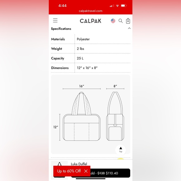 DO NOT PURCHASE, NOT AVAILABLE Calpak Matte Black Luka Travel Duffel Bag - Picture 14 of 14